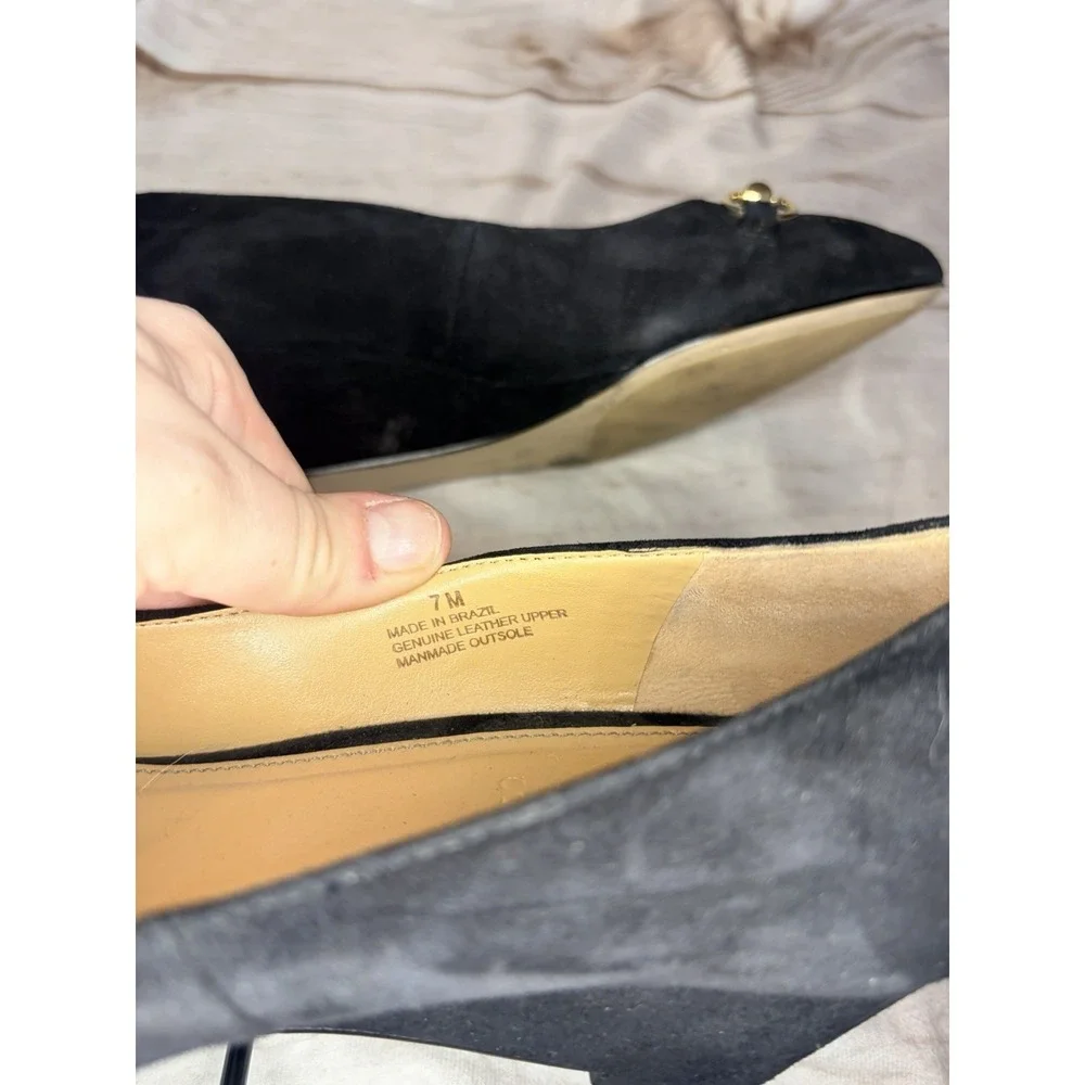 Talbots Black Suede Leather Wedges Horsebit Size‎ 7M Classic Timeless